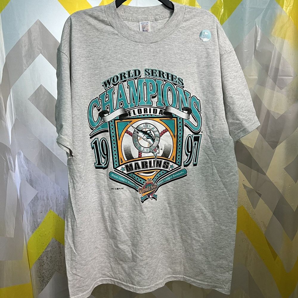 NEW Logo 7 T-Shirt Large 1997 Florida Marlins MLB World Series Champions